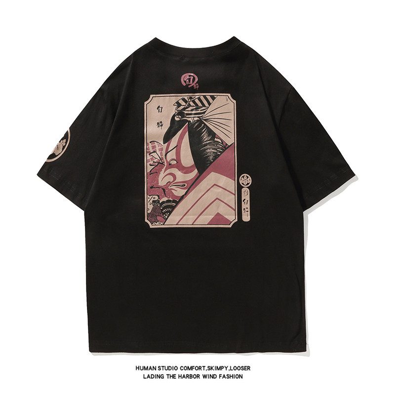 白底夏装复古武士印花纯棉短袖t恤青少年休闲t恤衫T200P25,男装T恤,电商C323