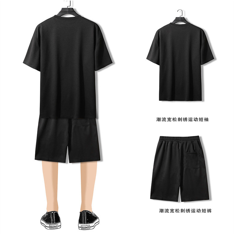 夏季字母刺绣运动休闲套装青少年短袖t恤短裤两件套套装TZ29P65,男装牛仔裤,电商C323
