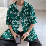 2025夏季涂鸦印花冰丝短袖衬衫男C101P35，男装T恤，电商C323