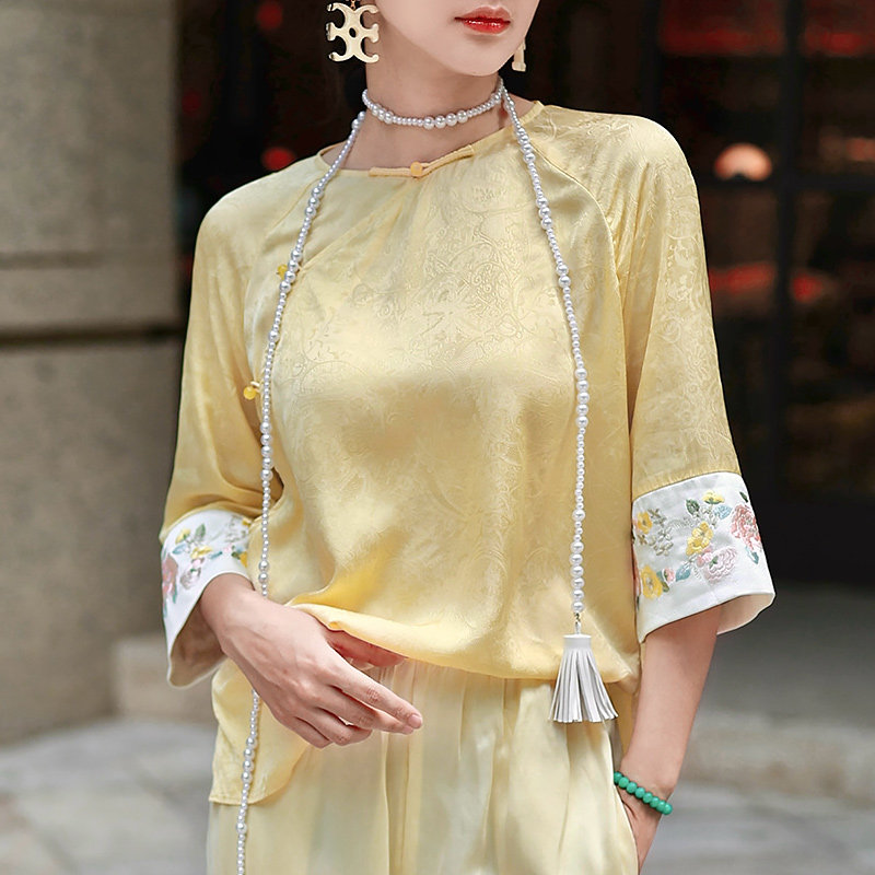 新中式唐装中国风夏季刺绣上衣女