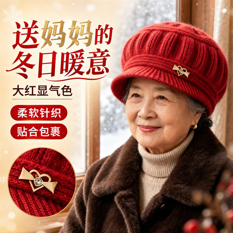 冬季毛线帽子女士加厚护耳针织帽连体帽骑车保暖时尚显脸小套头帽