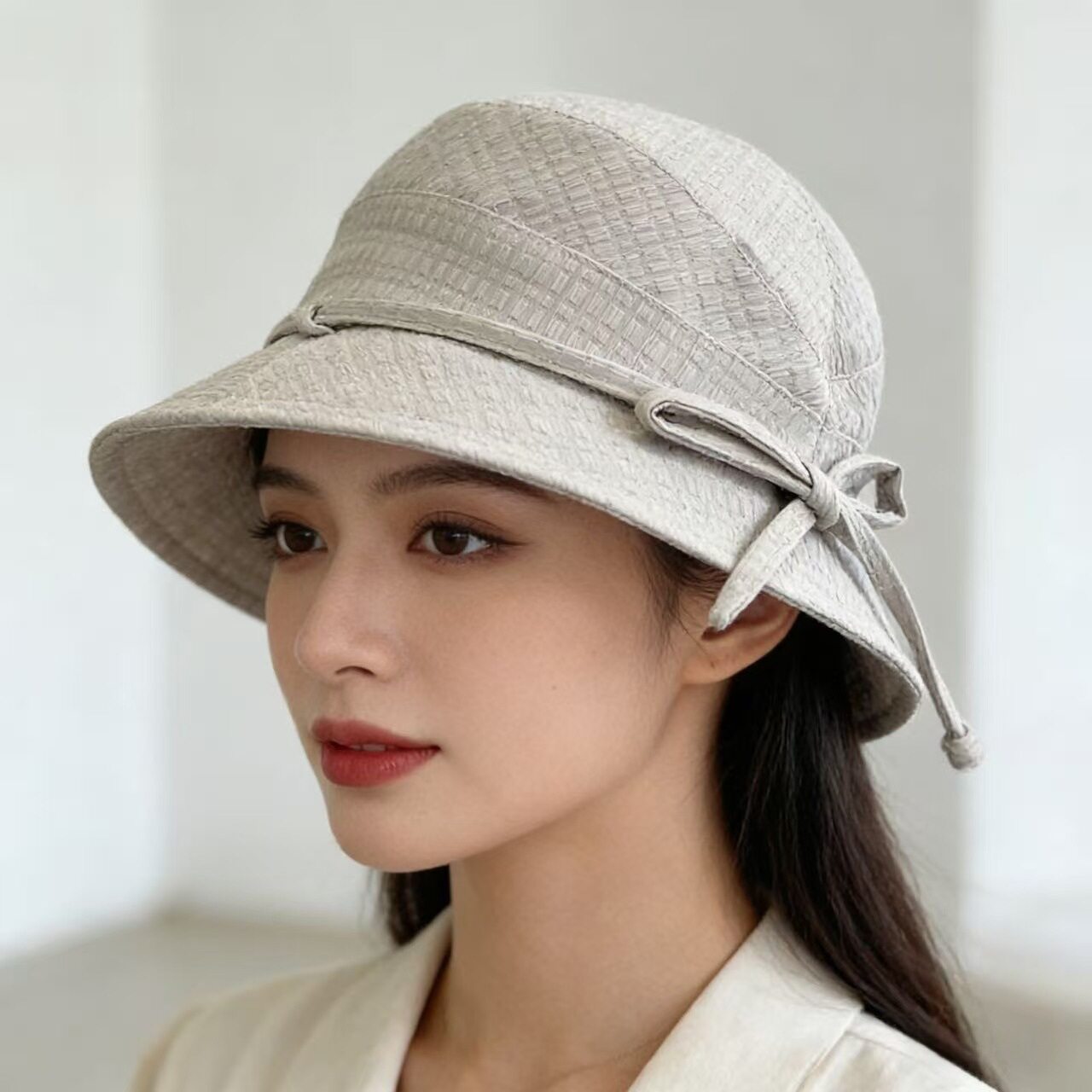 夏季户外出游防晒遮阳帽子大檐显脸小盆帽女时尚百搭蝴蝶结渔夫帽