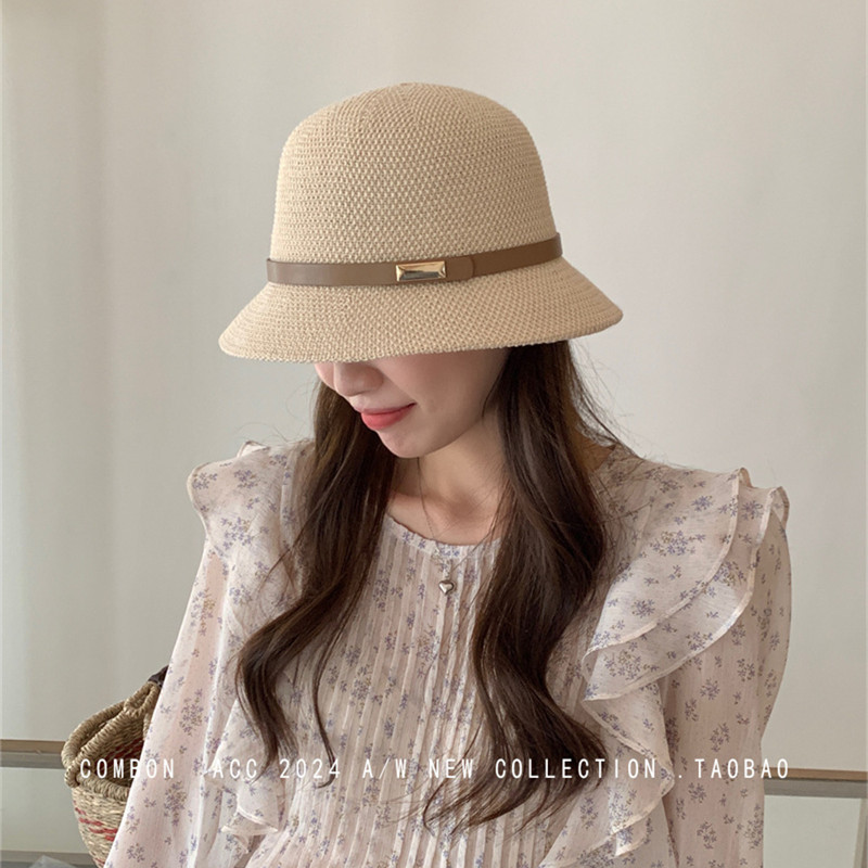 夏季潮款法式慵懒风可折叠渔夫帽子女时尚通勤大檐遮脸防晒太阳帽
