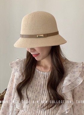 夏季潮款法式慵懒风可折叠渔夫帽子女时尚通勤大檐遮脸防晒太阳帽