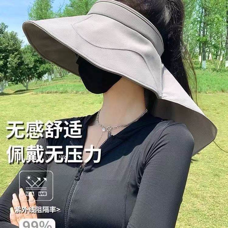 夏季新款大帽檐空顶披肩防晒帽户外全脸遮阳护颈防紫外线太阳帽子