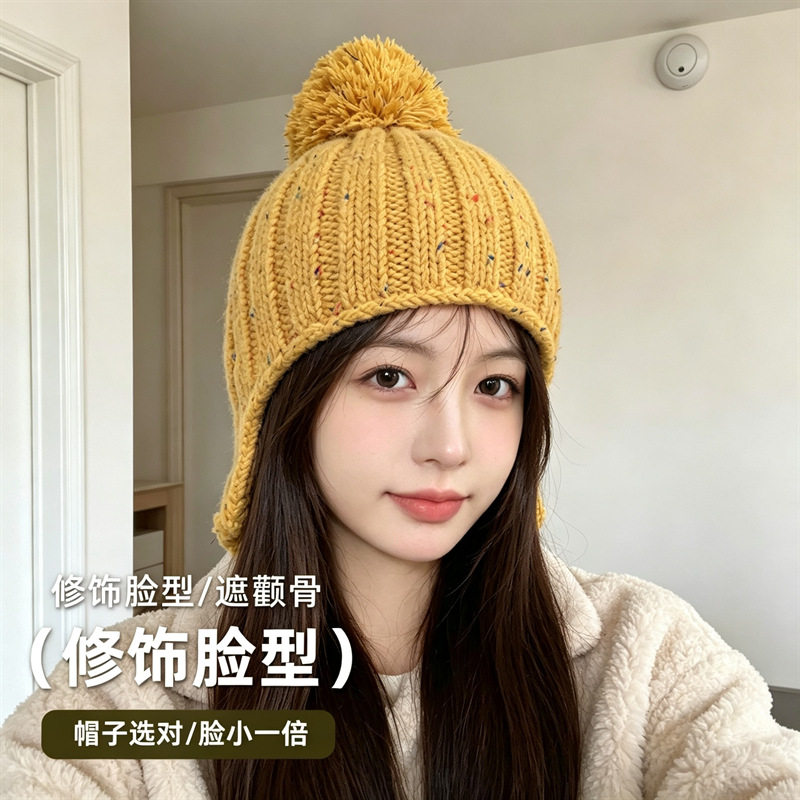 韩系ins甜美彩色护耳针织毛线帽女秋冬防寒保暖百搭显脸小套头帽