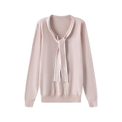 日系外单 领口绑带修身显瘦长袖针织衫上衣日本风圆领毛衣24133