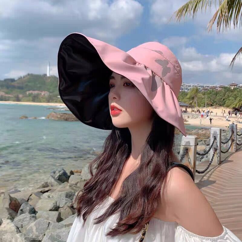 新款防晒帽女黑胶韩版遮阳帽户外可爱渔夫帽夏季时尚运动帽子批发