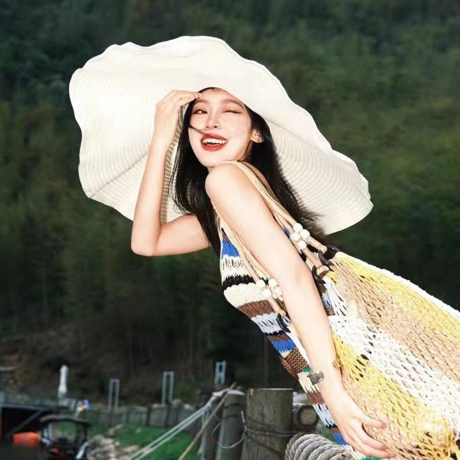 加大檐遮阳帽子女夏天度假海边沙滩帽户外遮脸防紫外线太阳帽