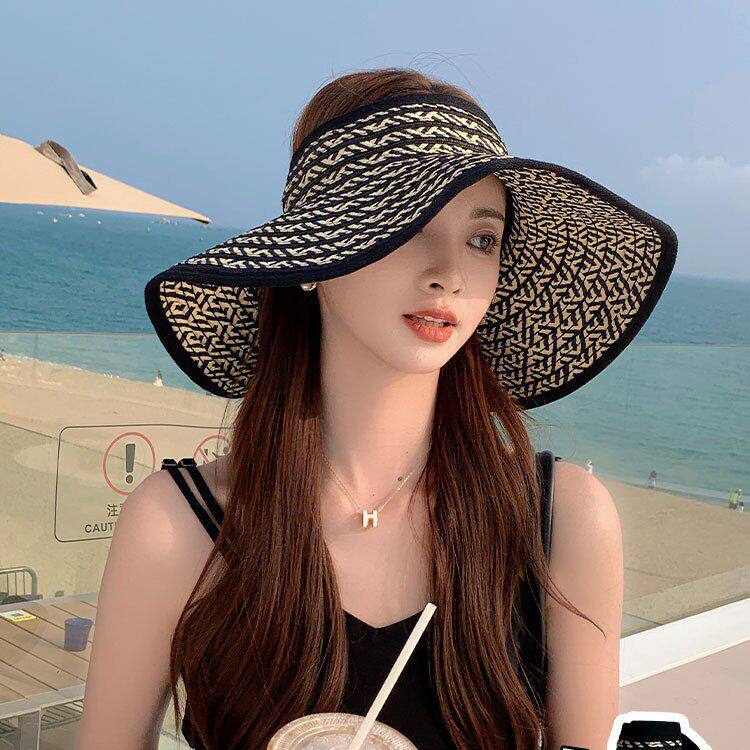夏季大檐防晒遮阳帽显脸小空顶帽台州温岭帽子女款海边沙滩太阳帽