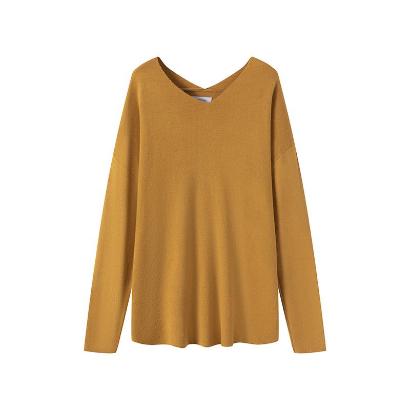 纯色宽版春秋冬款针织衫套头V领