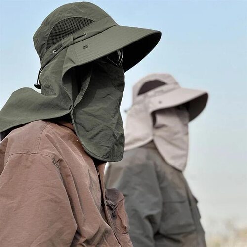 渔夫帽夏季防晒遮阳帽男户外登山帽钓鱼遮脸护颈一体帽大檐太阳帽