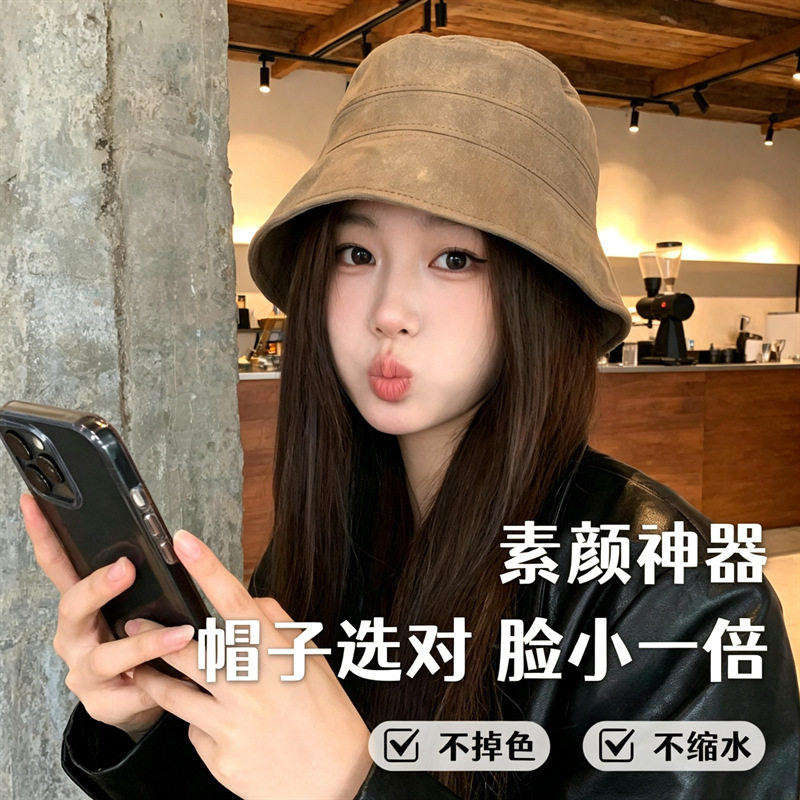 新款渔夫帽子女韩版潮流百搭秋冬季日系水桶盆帽大头围显脸小盆帽