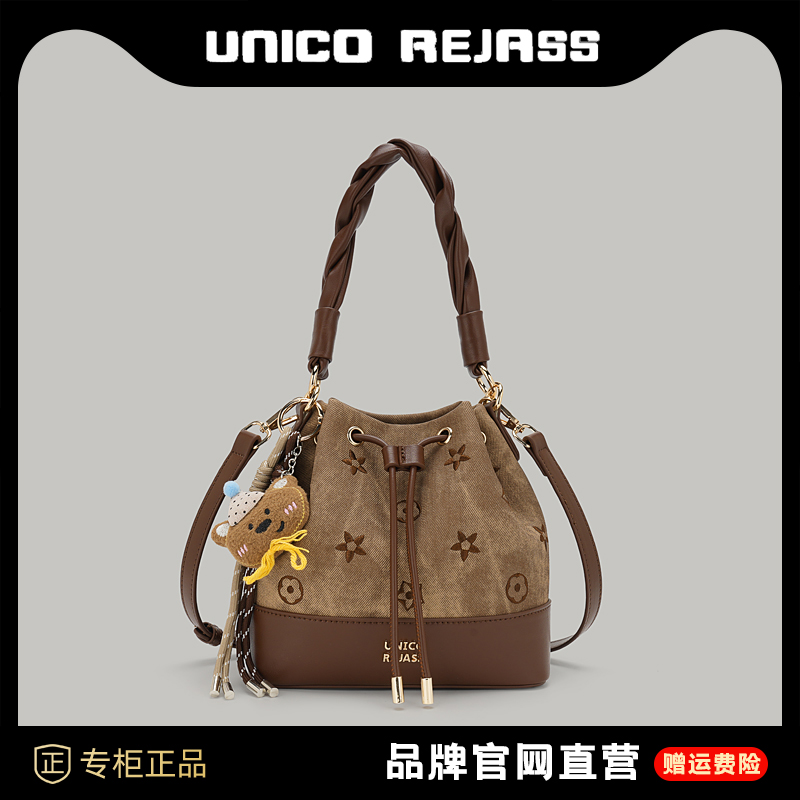 包包女2025新款潮小众复古抽绳水桶包女大容量上班通勤单肩斜挎包