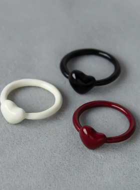 玉质可爱心形戒指 少女心日韩中食指圈饰简约个性珐琅釉爱心指环