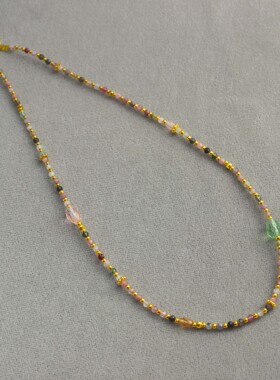 新中式碧玺串珠项链25年新款轻奢小众甜美文艺复古极细串珠锁骨链