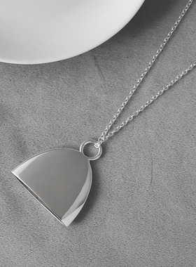 半月吊坠项链 HIDE同款简约白金银色长毛衣链空心帽子型吊坠项链