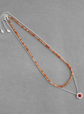 SERE所若瓷花项链夏季新款小众设计高级感镶嵌红玛瑙山茶花锁骨链