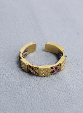 CE家爆款手工戒指 新款法国小众时尚复古刺绣高级感宽版开口戒指