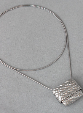 编织包包长款项链 HABI同款中古配饰时髦银色编织包包吊坠毛衣链