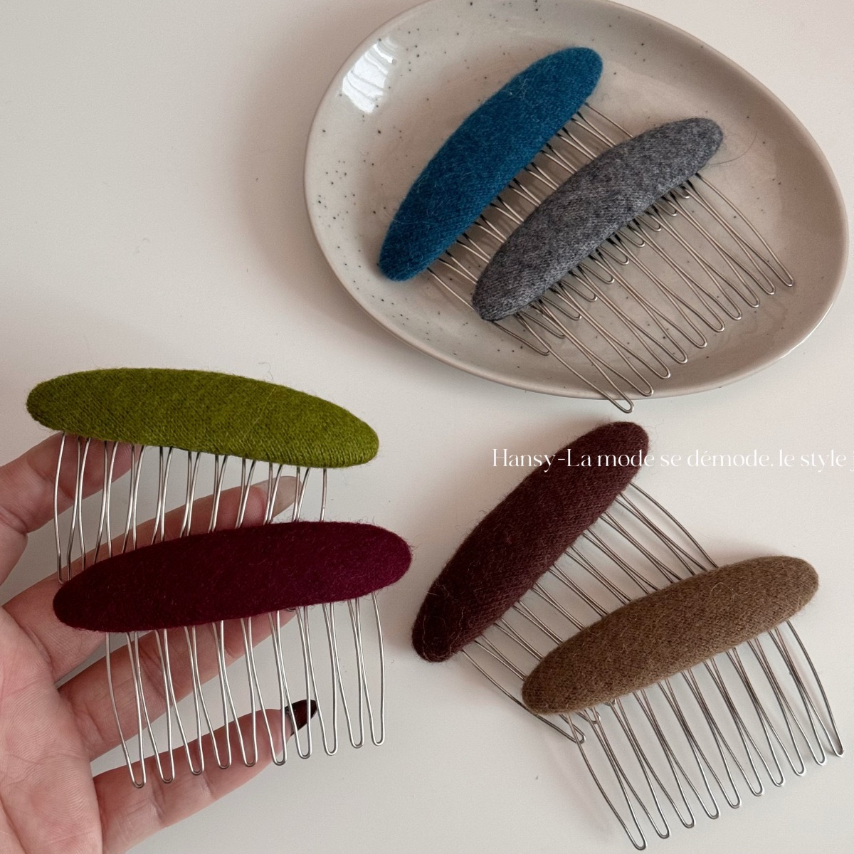 椭圆布艺法式简约插梳刘海侧边公主头发叉盘发丸子头侧边发梳发饰