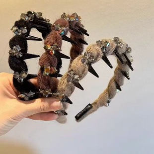 眼前一亮 秋冬毛线发箍高端带齿防滑舒适闪钻缠绕高颅顶头箍发饰