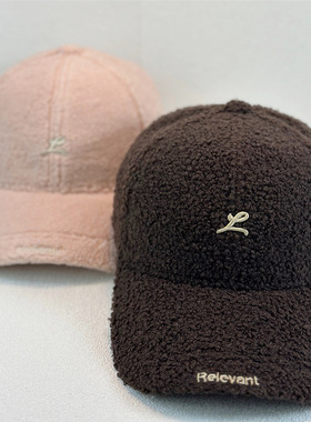 高品质羊羔绒字母刺绣棒球帽韩版大头围保暖百搭情侣款显脸小鸭舌