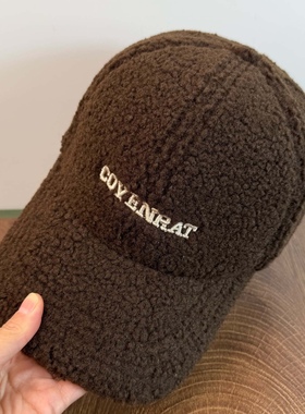 潮牌COVENRAT字母刺绣秋冬季羊羔毛棒球帽女保暖韩版鸭舌帽显脸小