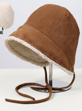 双面可戴～纯色简约羊羔绒百搭保暖帽街拍显脸小百搭休闲护耳帽