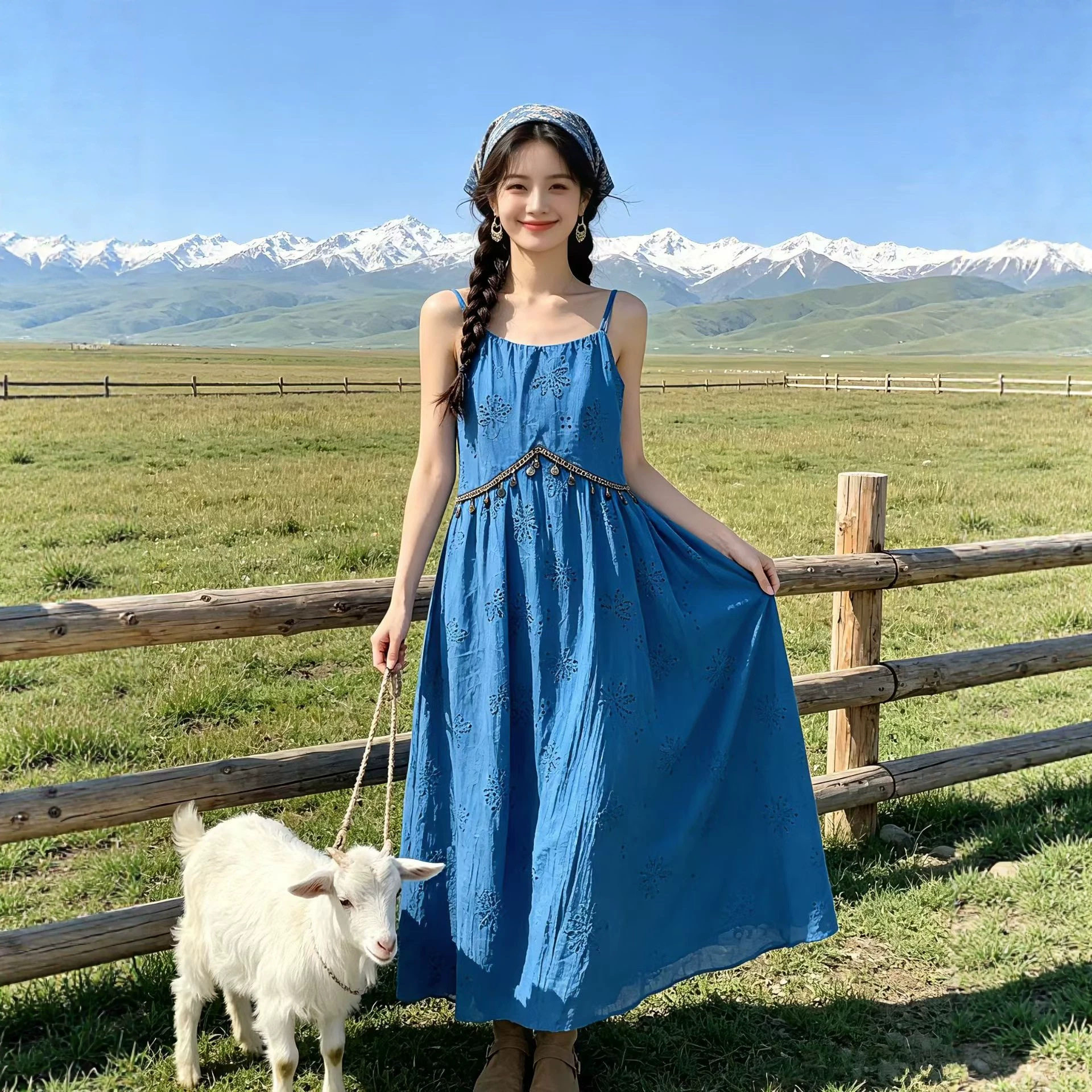 棉质民族风可扎染白胚吊带连衣裙女装中长款货源直供云南扎染