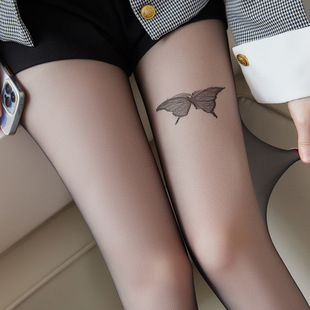 蝴蝶黑色丝袜女性感波点黑丝薄款印花防勾丝白色夏季高透0d连裤袜