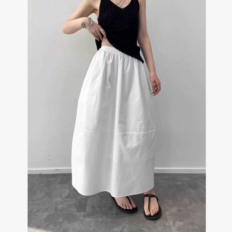 韩系白色蓬蓬拼接半身裙女夏季新款花苞裙高腰显瘦遮胯百搭a字裙