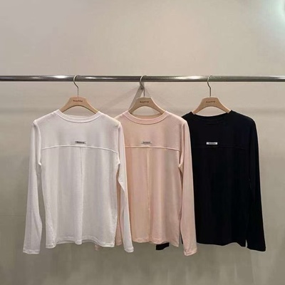 韩国东大门2026春季新品REMAKING时尚百搭圆领拼接长袖纯色T恤