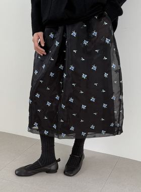 韩国东大门2025秋冬新款夏collected时尚碎花松紧腰抽绳半身裙