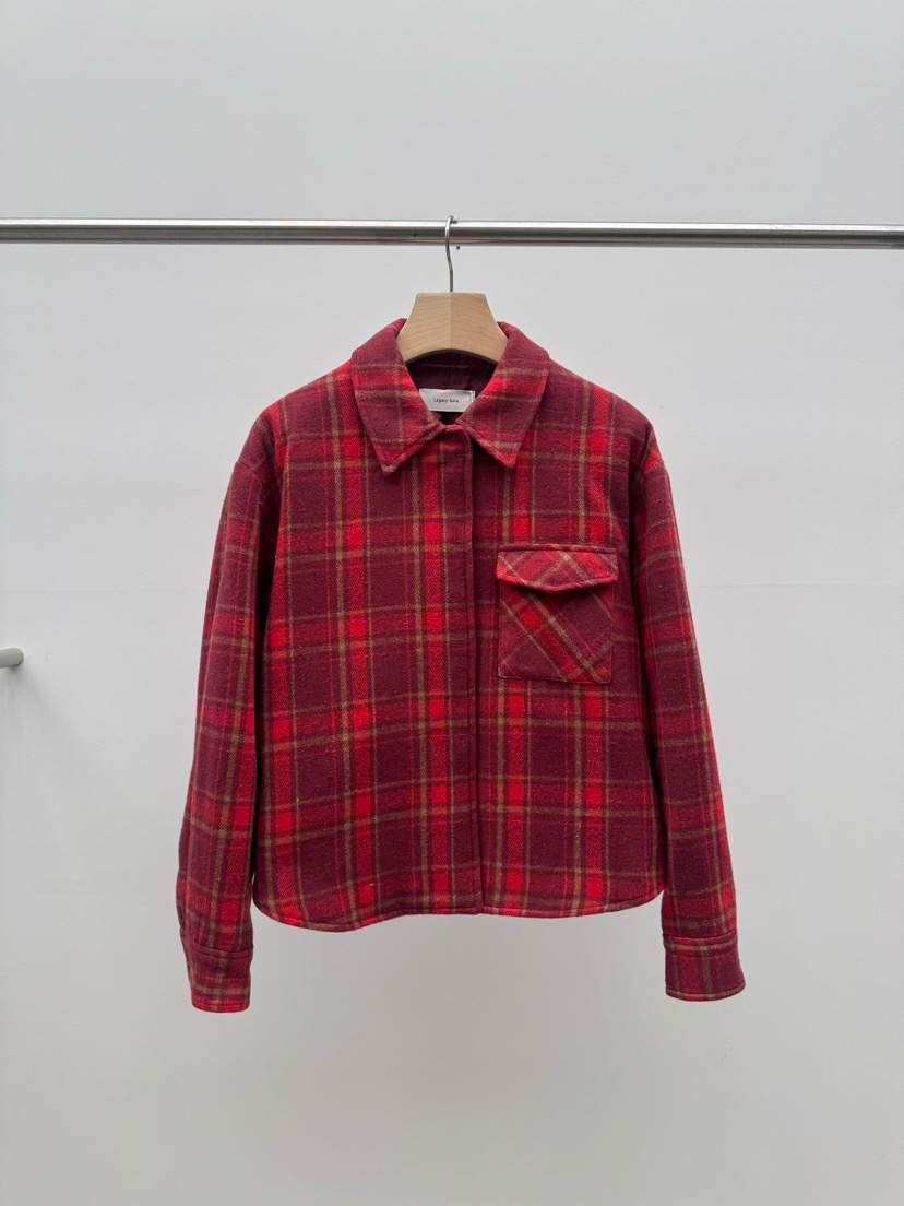 韩国东大门2025冬新款Legacy bone时尚百搭翻领格子宽松毛呢衬衫