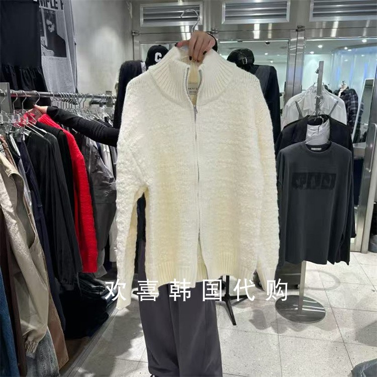 韩国东大门2025冬季新品hertz设计感温柔纯色拉链针织毛衣开衫