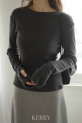 韩国东大门代购2025冬新品kerry 纯色圆领夹指上衣T恤打底衫