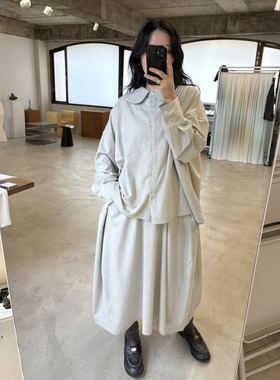 韩国东大门代购2025秋冬新collected松紧腰设计半身裙+娃娃领衬衫
