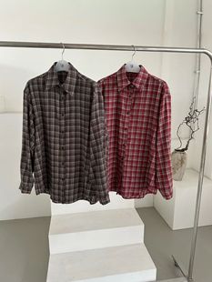 现韩国东大门2025冬季新款oatmeal时尚百搭格子长袖衬衫女宽松