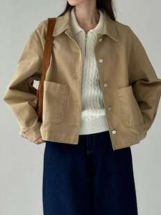 韩国东大门代购2025秋季新品 cobalt blue翻领简约短风衣外套女