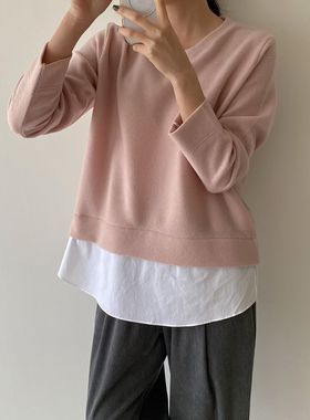 Neutra韩国东大门代购2025新款季假二件上衣拼色圆领