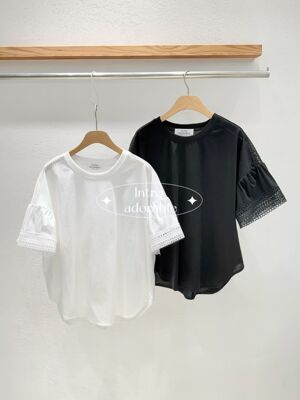 韩国东大门2026夏季新款INTRO时尚百搭圆领拼接木耳边短袖T恤