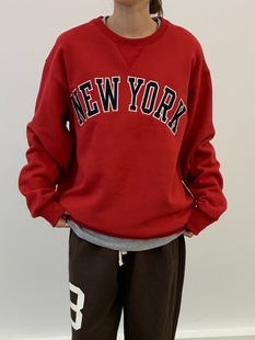 韩国东大门2025冬季新品cobalt blue时尚百搭圆领字母加绒卫衣