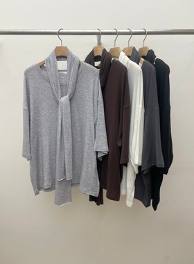 韩国东大门2025秋冬新款comete时尚纯色系带领七分袖上衣tee