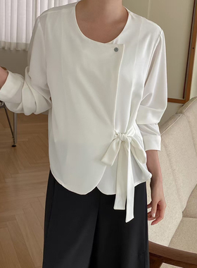 韩国东大门2025新款Neutra气质温柔圆领设计感系带外套