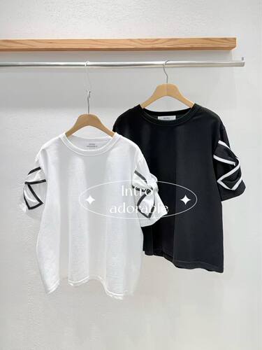 韩国东大门2026夏季新款INTRO时尚百搭圆领蝴蝶结短袖T恤