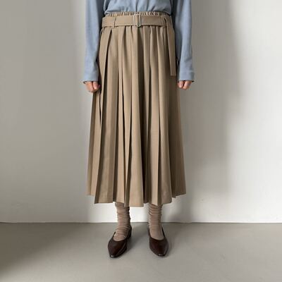 collected韩国东大门代购2026春新 腰带纯色褶皱半身裙