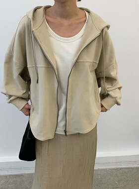 cobalt blue 韩国东大门代购2025秋冬新品 纯色拉链连帽卫衣