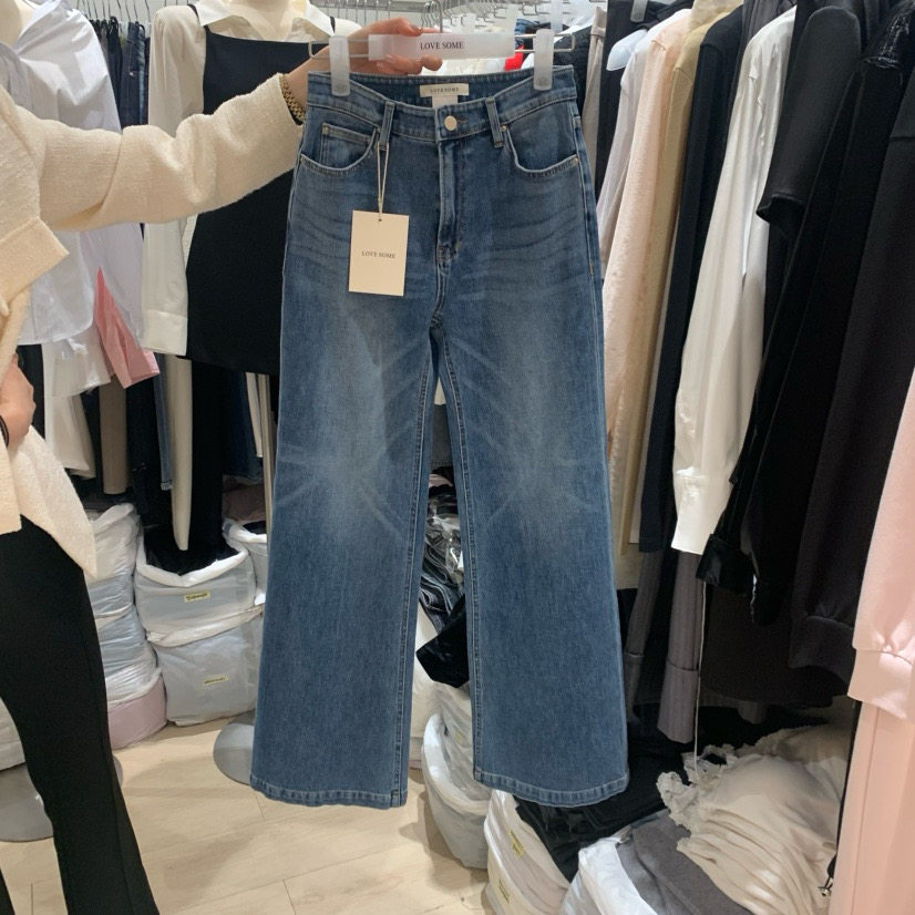 LOVE SOME韩国东大门代购2026夏季女装新款系扣磨白口袋牛仔裤女