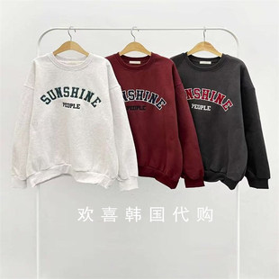 韩国东大门2025冬季新品sienne个性百搭圆领英文字母宽松加绒卫衣